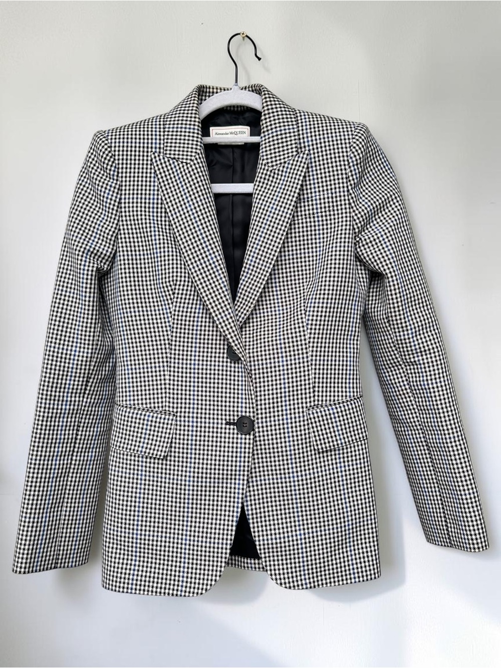 Alexander McQueen Black & White Houndstooth Tailored Blazer